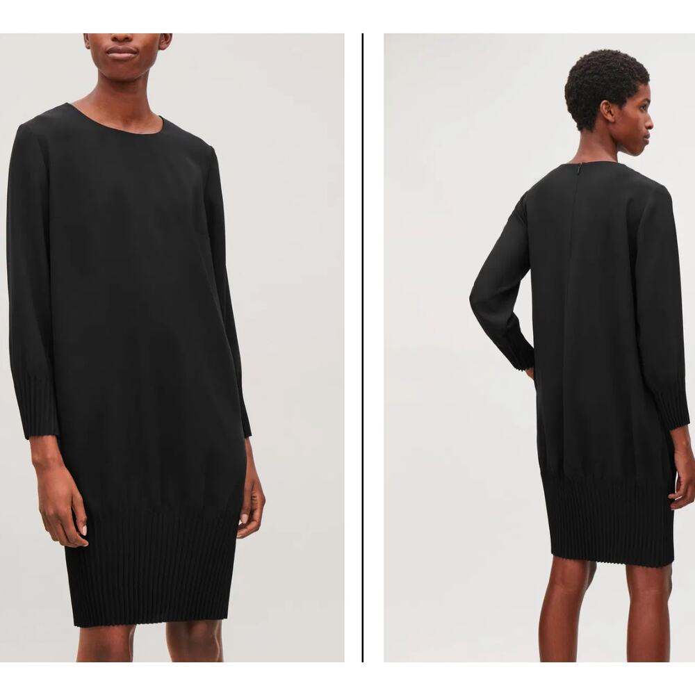 COS Pleated Cocoon shift Dress Sz 6 Black capsule Modern Minimalist professional